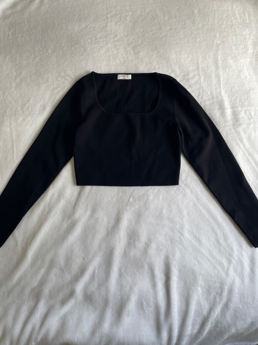 Babaton Aritzia Black Long-Sleeve Square-Neck Crop Top Sweater
